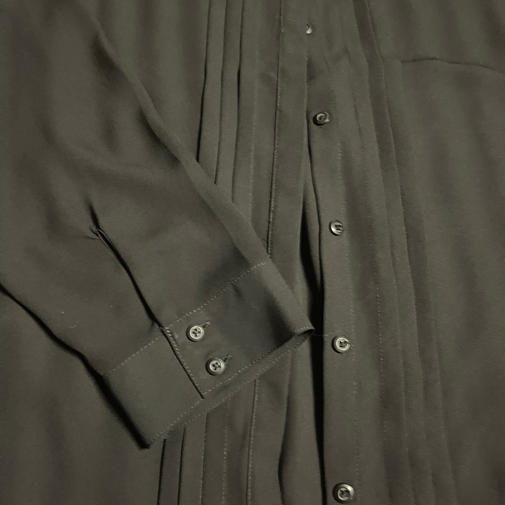 Express Black Pintuck Front Button-Down Blouse - image 3